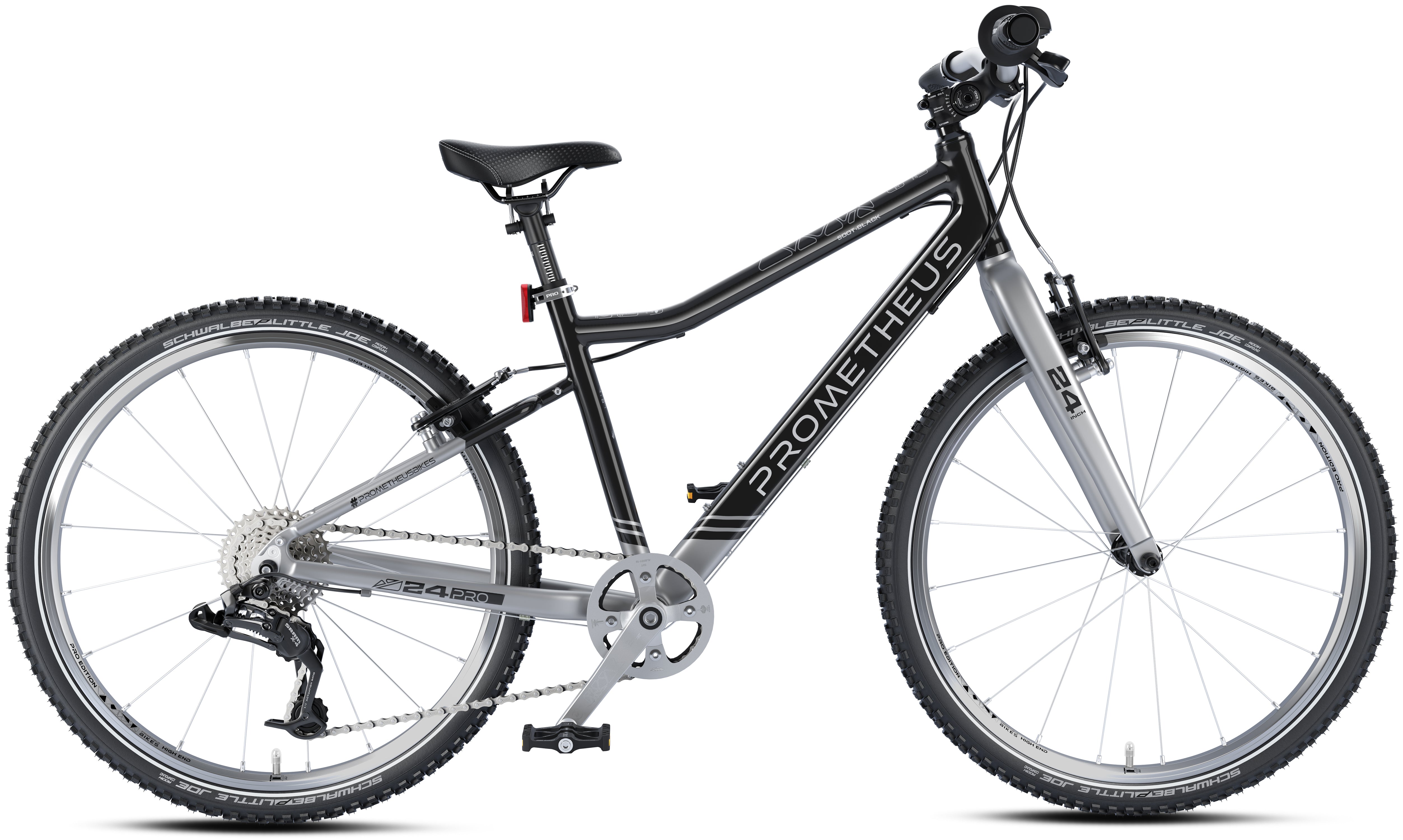 Prometheus PRO 24 Zoll Kinderfahrrad Schwarz/Silber matt (Soot-Black) – Detail