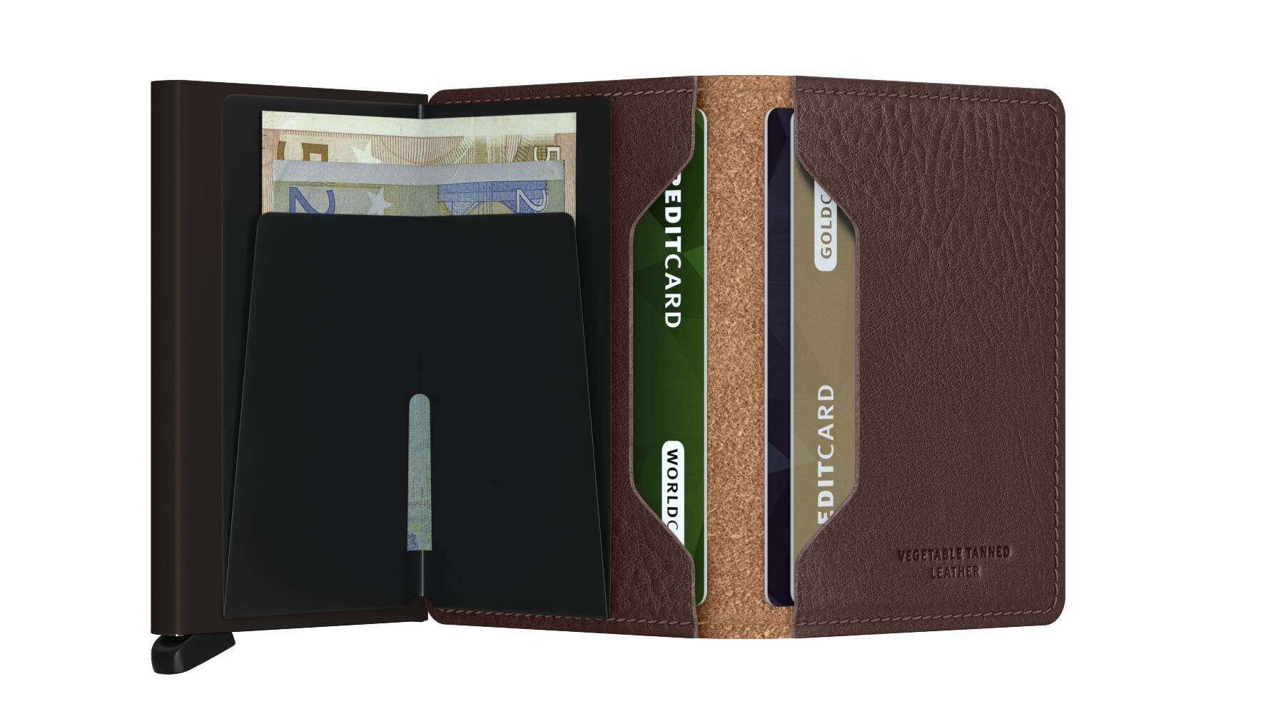 Secrid Slimwallet Vegetable Tanned Espresso-Brown – geöffnet