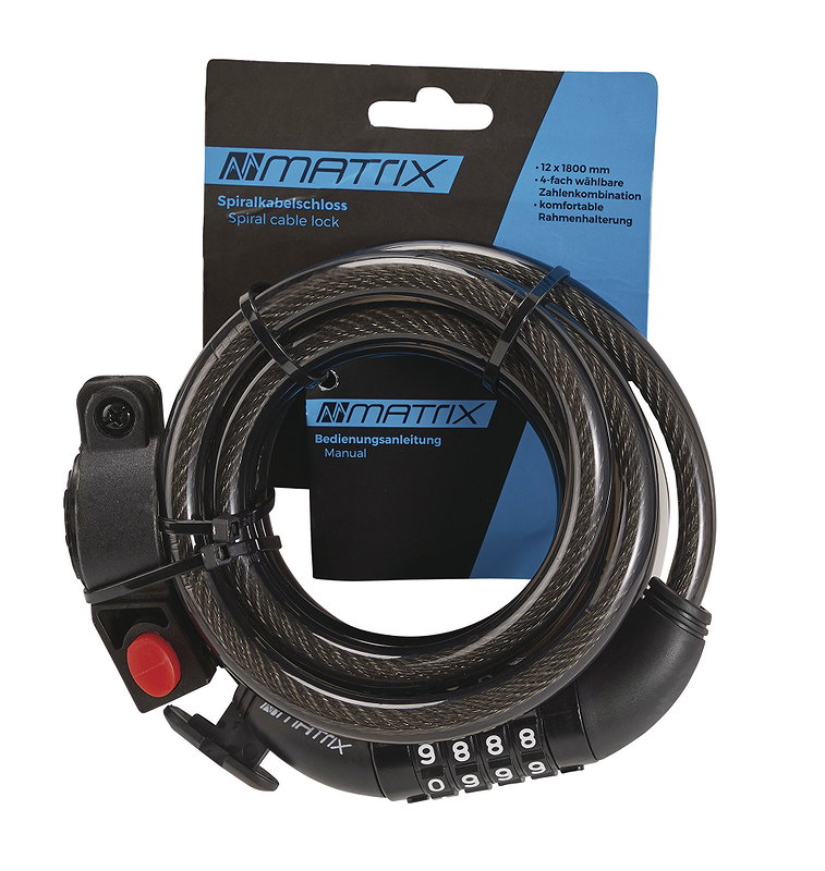 MATRIX Zahlen-Spiralkabelschloss SPZ 1800 12 mm schwarz 180 cm EVP
