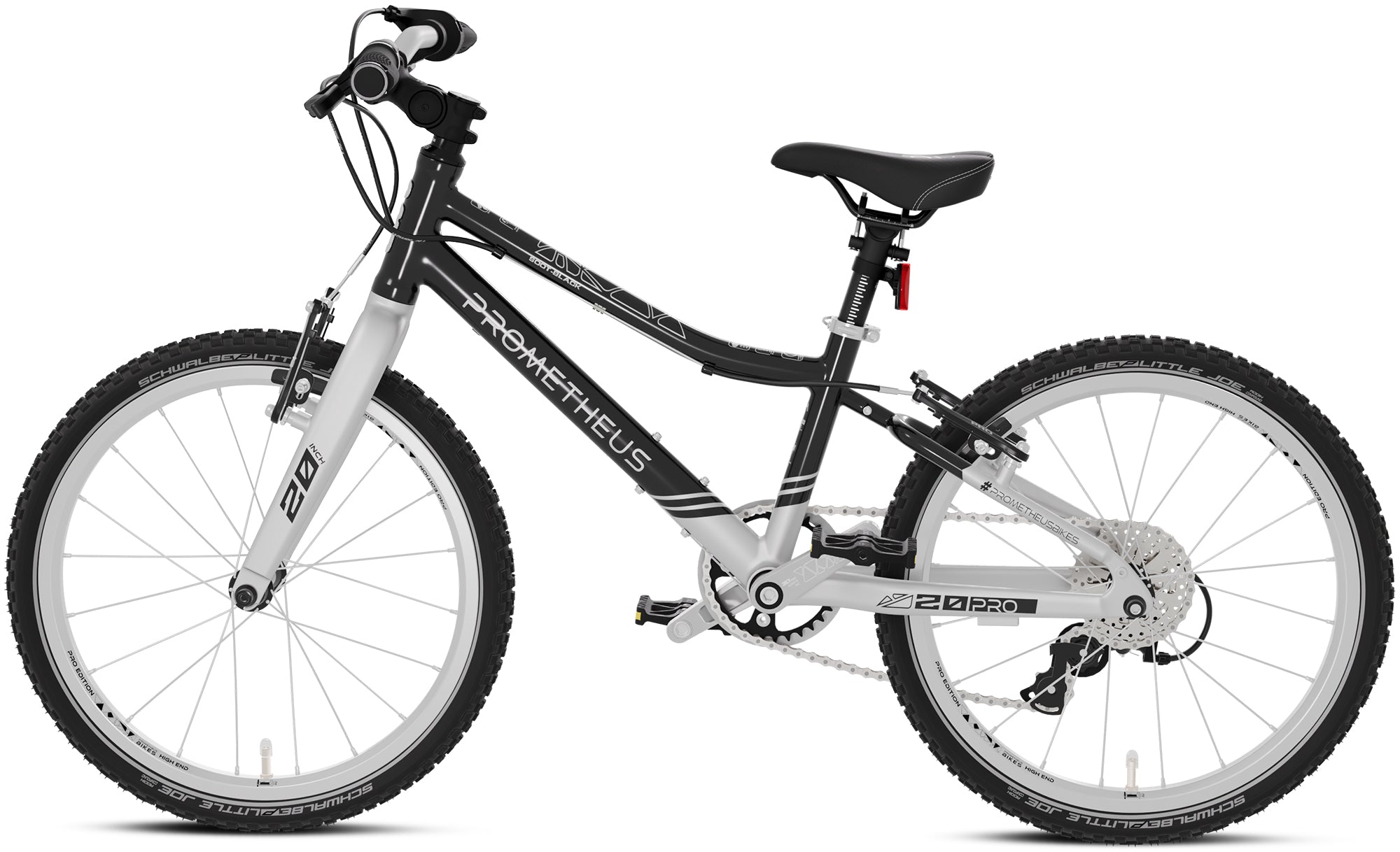 Prometheus PRO 20 Zoll Kinderfahrrad Schwarz/Silber matt (Soot-Black) – Detail 2