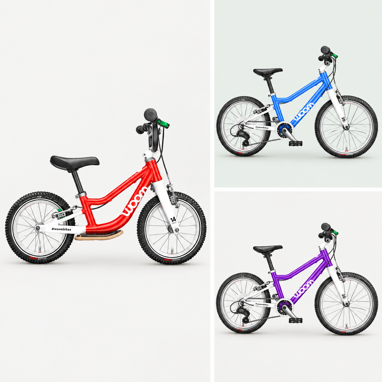 WOOM 1 PLUS Red; WOOM 4 | sky blue; WOOM 4 | purple haze