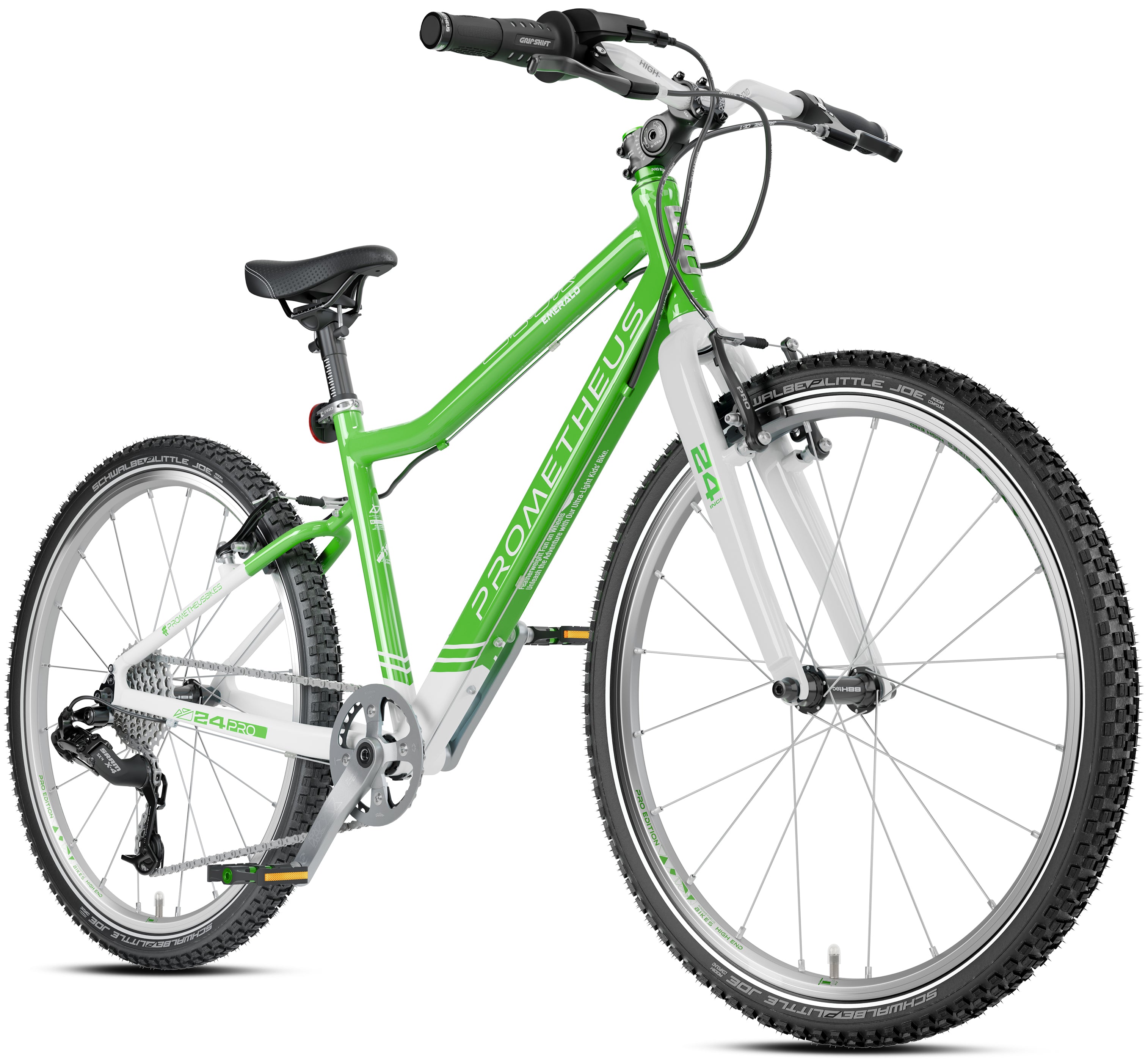 Prometheus PRO 24 Zoll Kinderfahrrad Grün/Weiß (Emerald) – Seitenansicht
