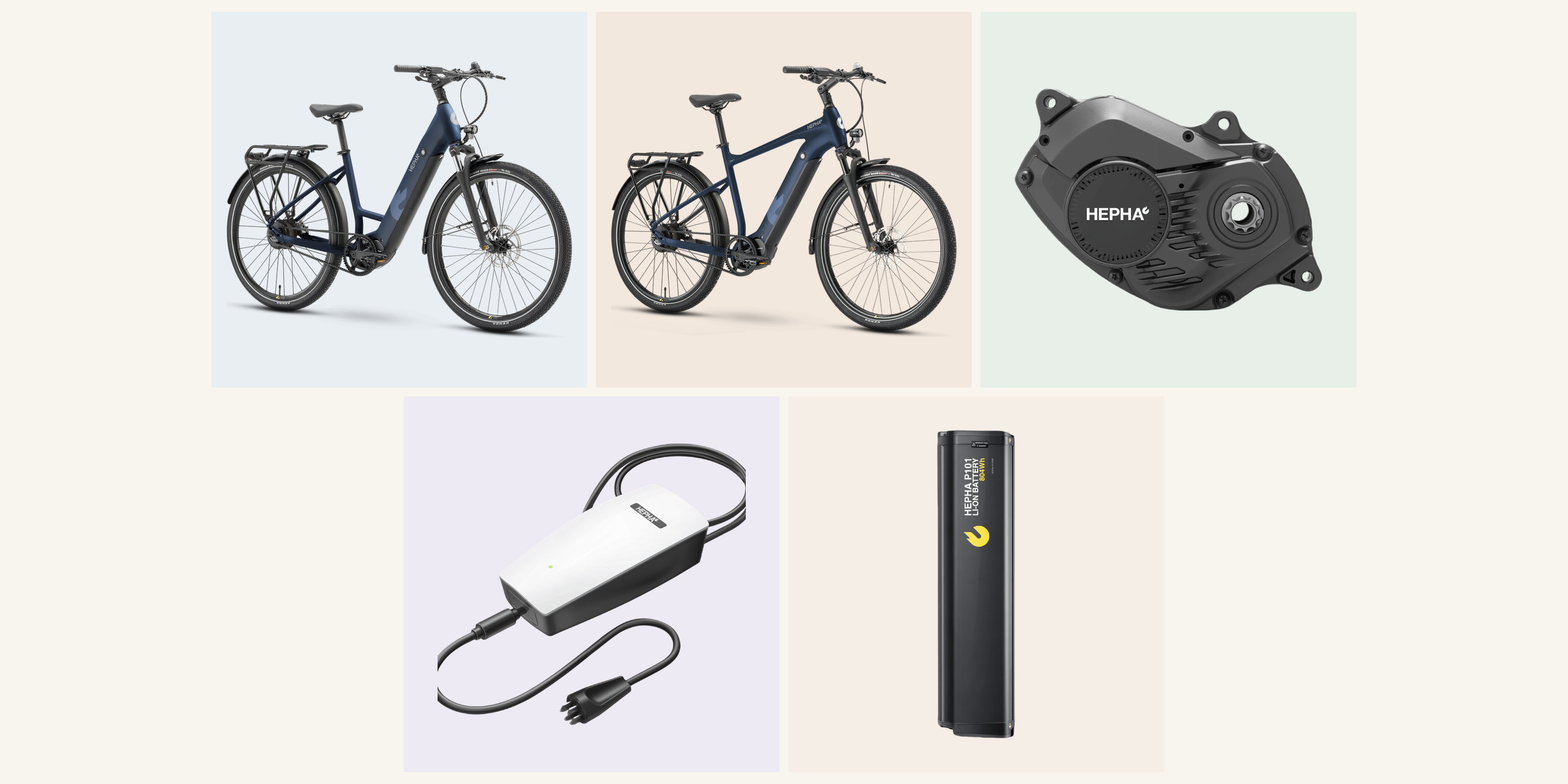 HEPHA City 7 Ultra Wave- und High-Step-E-Bikes mit HEPHA Motor, Ladegerät und Akku