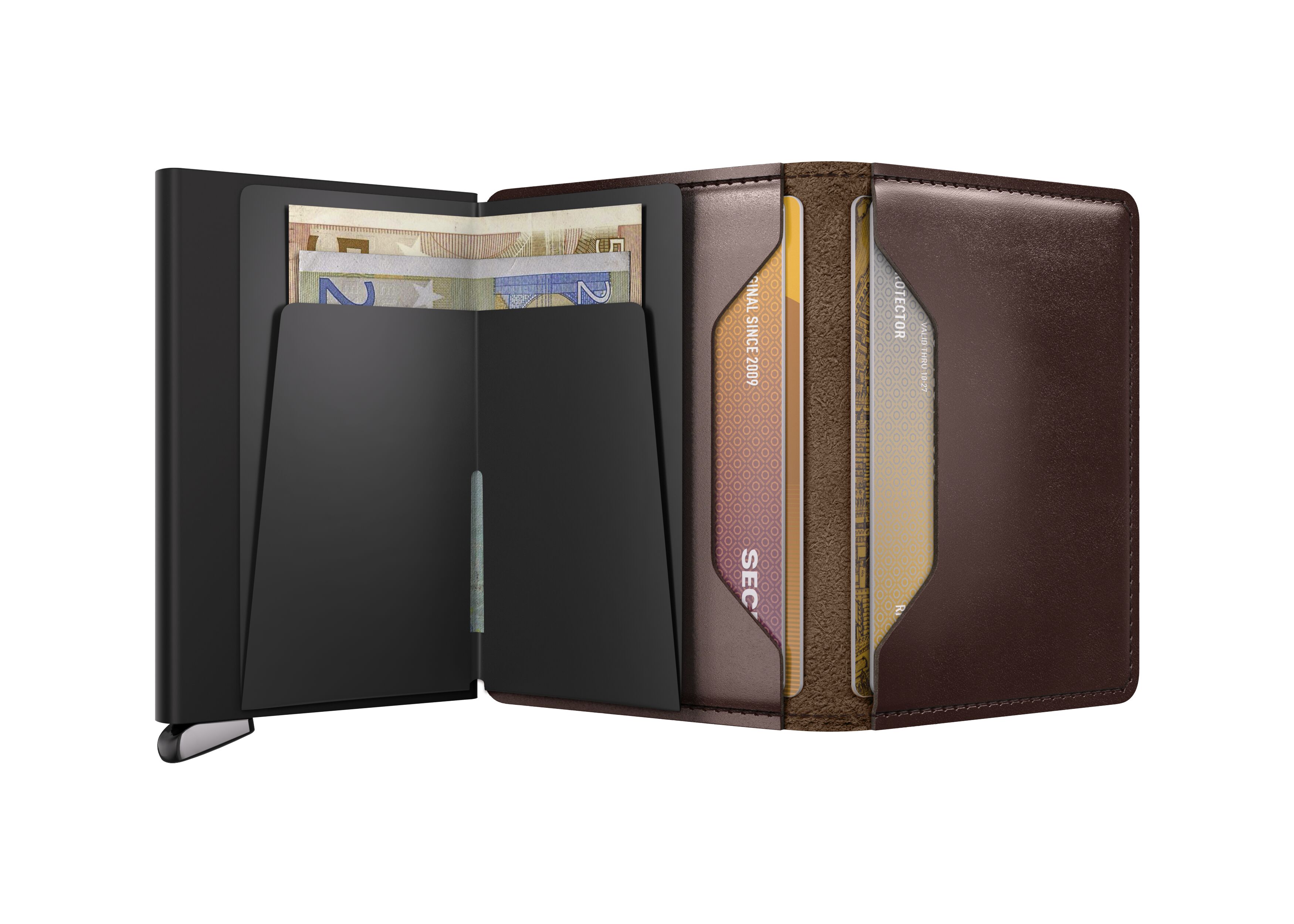 Secrid Slimwallet Dusk Dark Brown+ – geöffnet