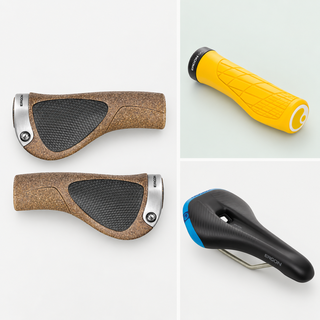 Ergon GP1-S BioKork; Ergon GA3-S Yellow Mellow; Ergon SM Pro Men S/M Stealth/Midsummer Blue