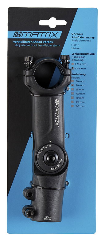 MATRIX Ahead-Vorbau UP-3 AHS 90 mm schwarz-matt 31,8 mm 1 1/8" 0- +90°