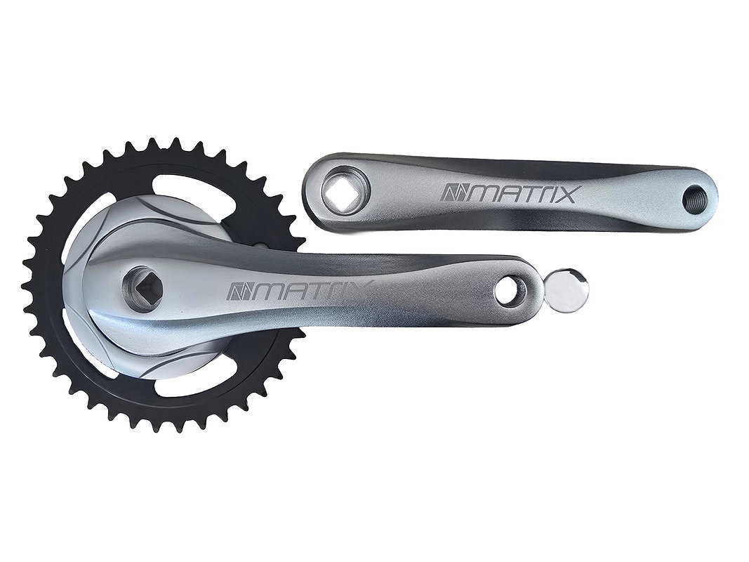 MATRIX Kettenradgarnitur Alu 4-kant für City Rad 38 Zähne schwarz/silber polish 170 mm Montageverp