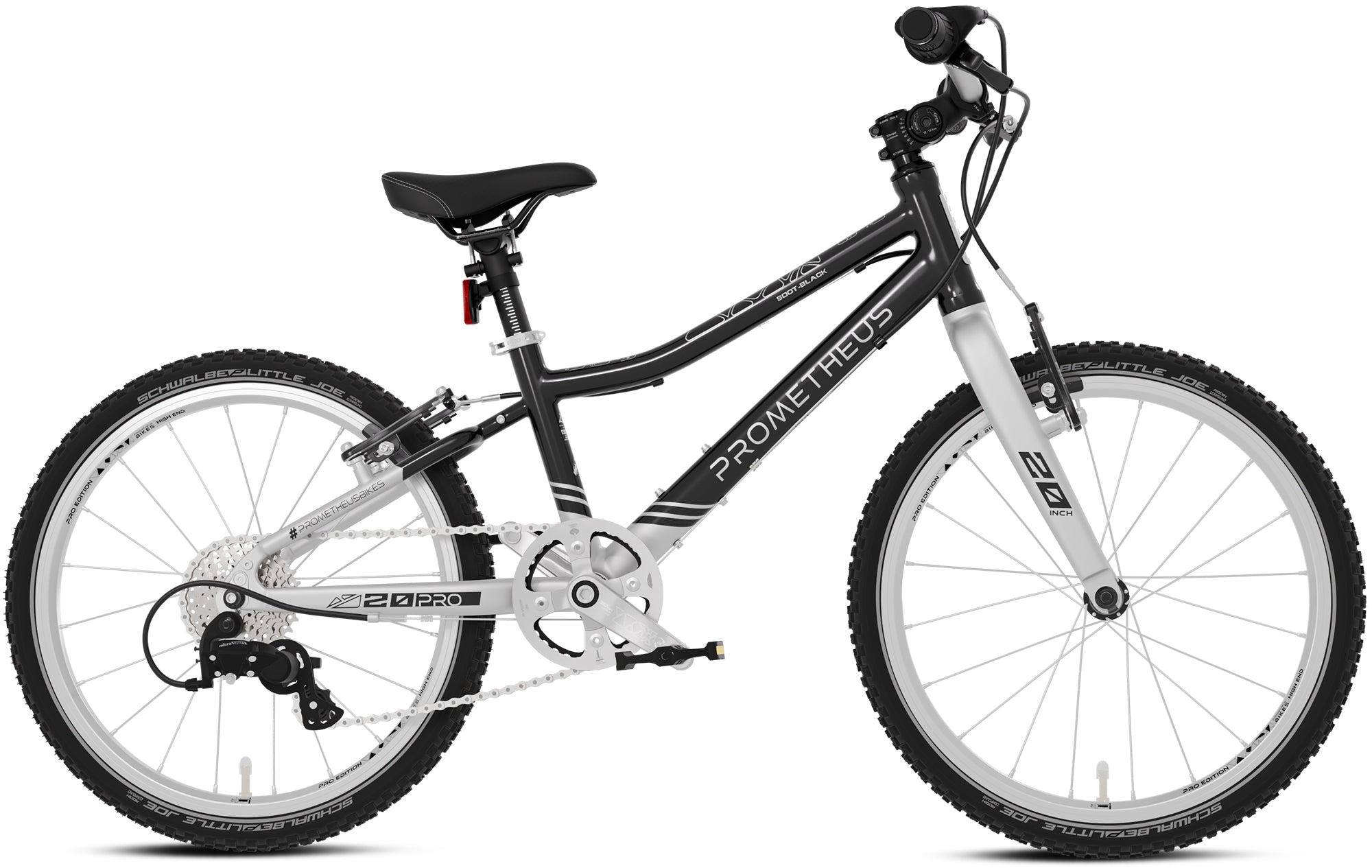 Prometheus PRO 20 Zoll Kinderfahrrad Schwarz/Silber matt (Soot-Black) – Detail