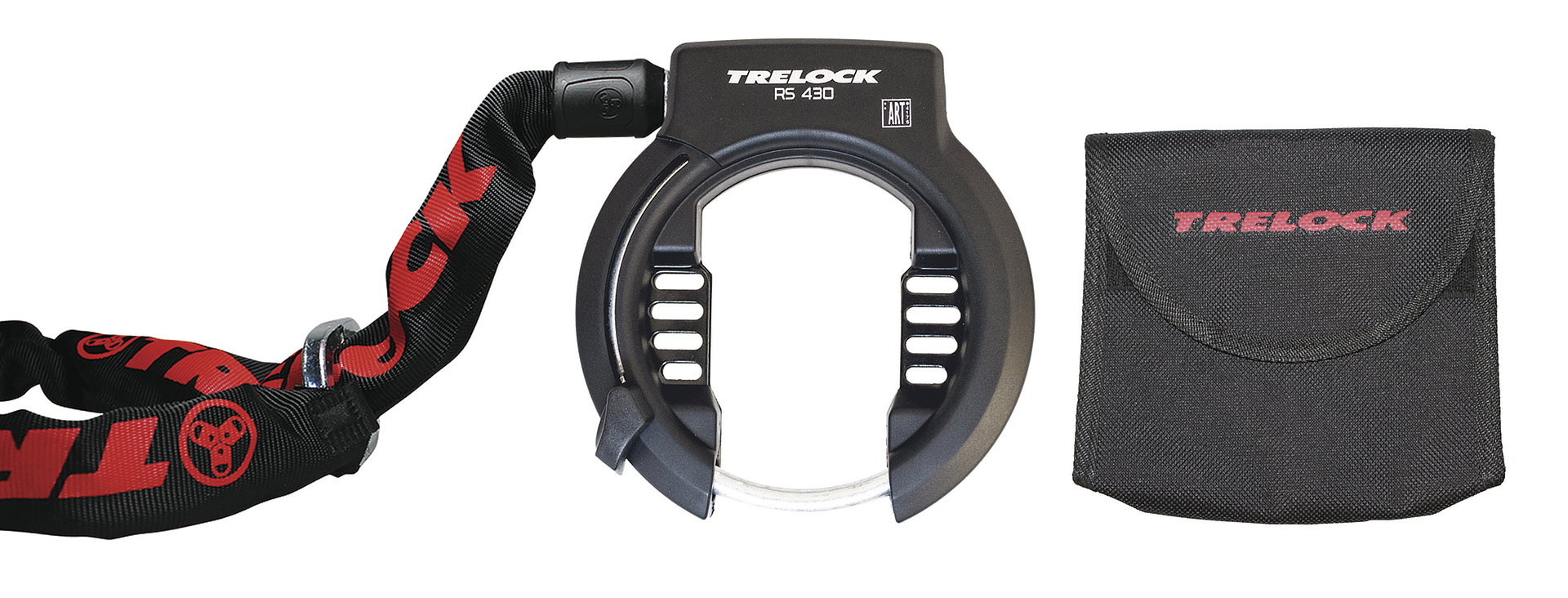 TRELOCK Rahmenschloss Set RS 430 P-O-C NAZ inkl. Kette ZR 355 (100 cm) und Tasche 60 mm schwa