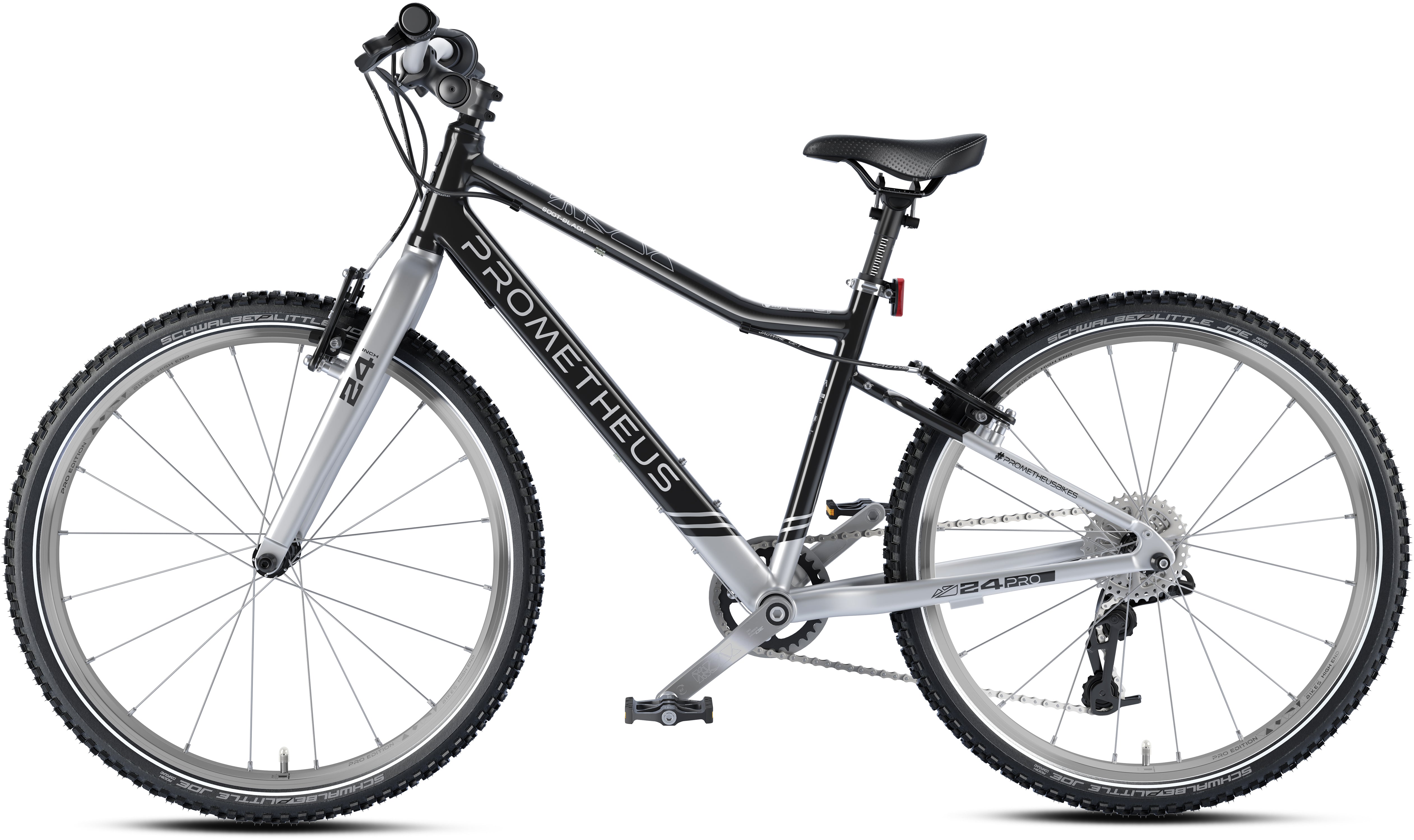 Prometheus PRO 24 Zoll Kinderfahrrad Schwarz/Silber matt (Soot-Black) – Detail 2
