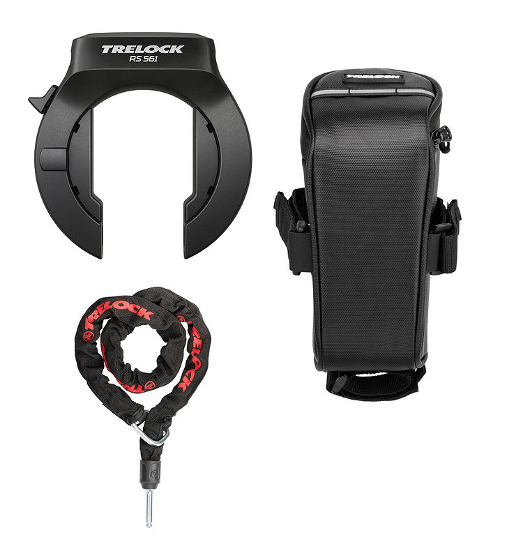 TRELOCK Rahmenschloss RS 561 P-O-C AZ inkl. Kette ZR 355 (100 cm) und Tasche 72,5 mm (Ba