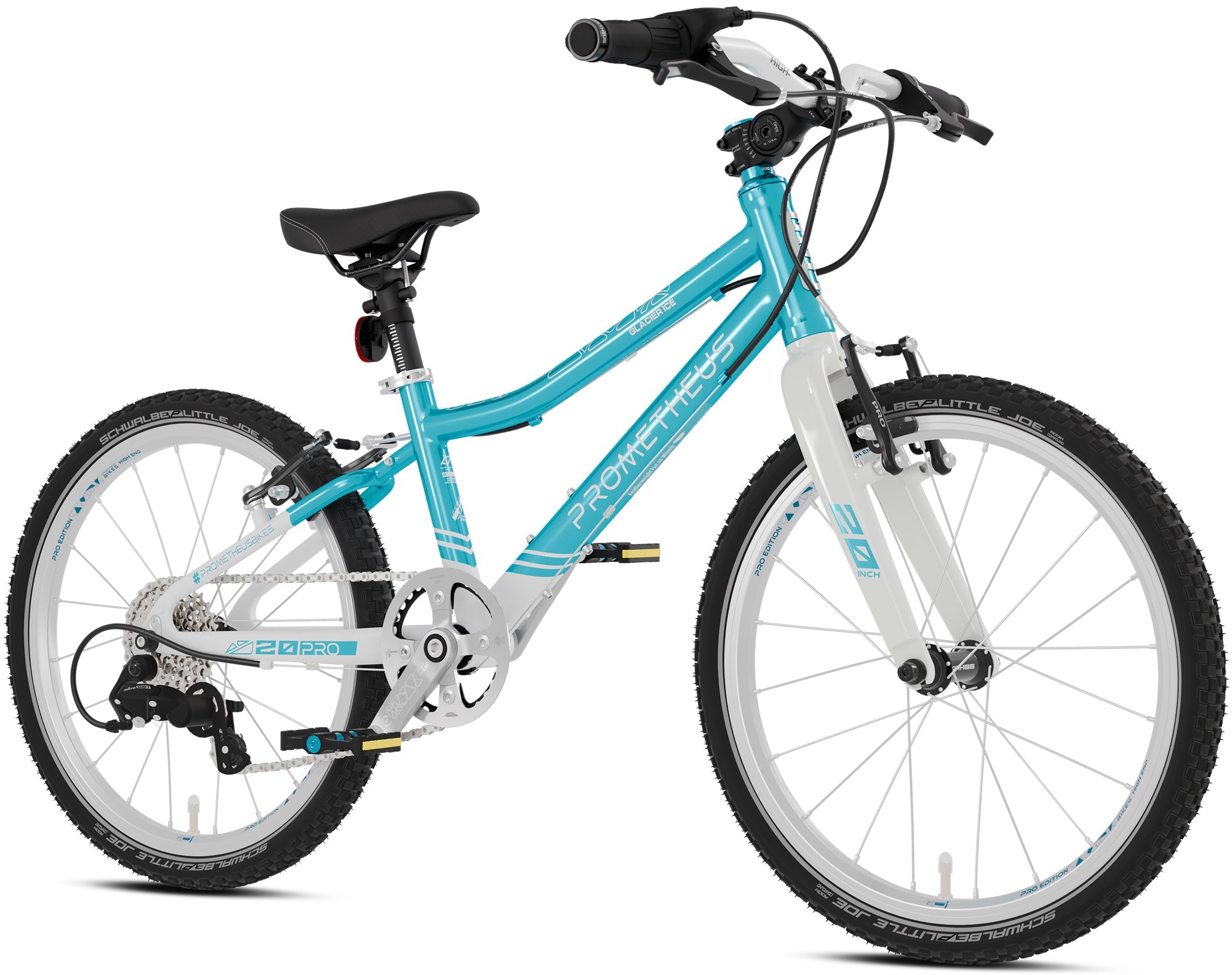 Prometheus PRO 20 Zoll Kinderfahrrad Blau/Weiß (Glacier Ice) – Seitenansicht