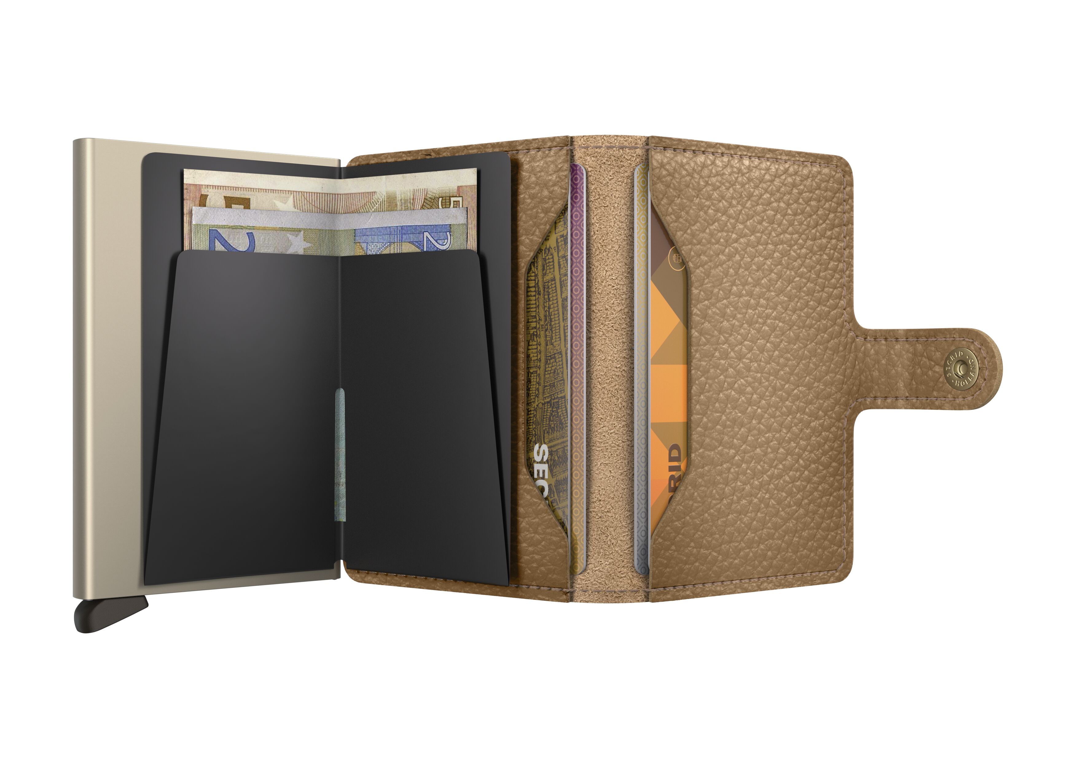 Secrid Miniwallet Pebble Cappuccino – geöffnet