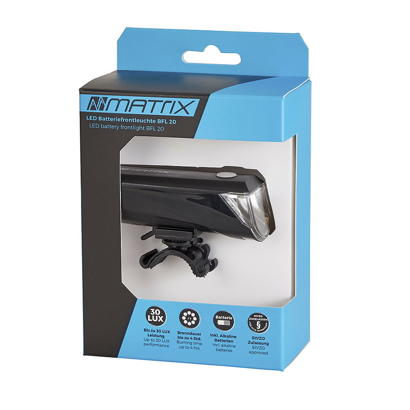 MATRIX LED Batteriefrontleuchte 30 LUX BFL 20 schwarz  SB-Verpackung