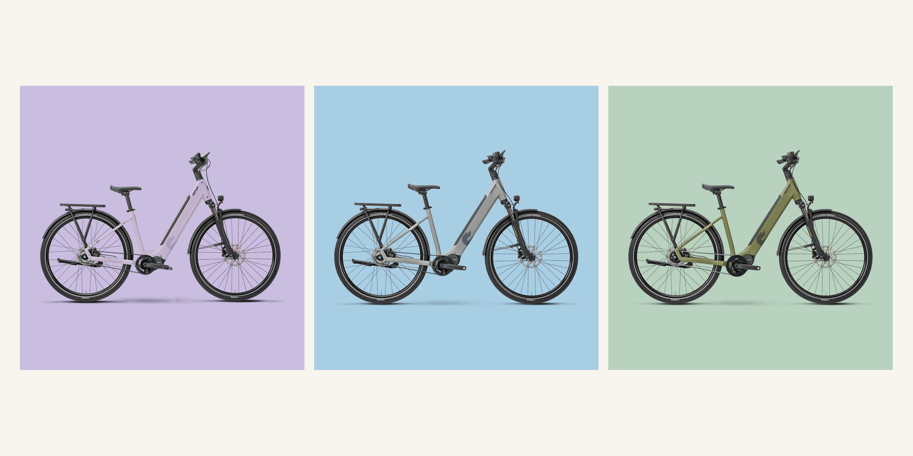 Drei echte HEPHA City 8 E-Bikes aus dem Switchbike Sortiment