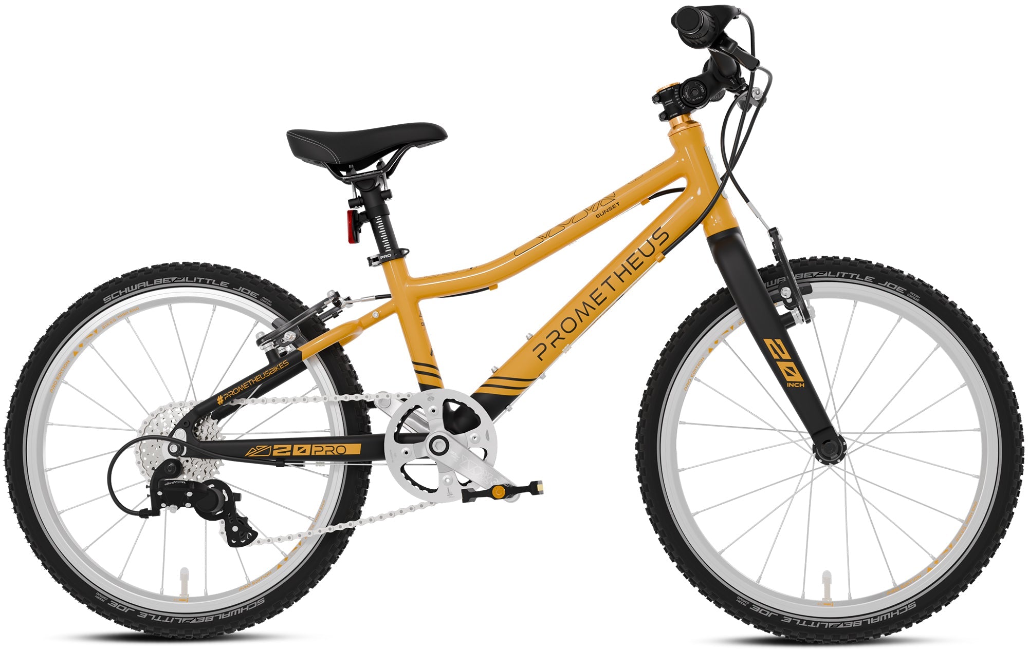 Prometheus PRO 20 Zoll Kinderfahrrad Orange/Schwarz matt (Sunset) – Detail