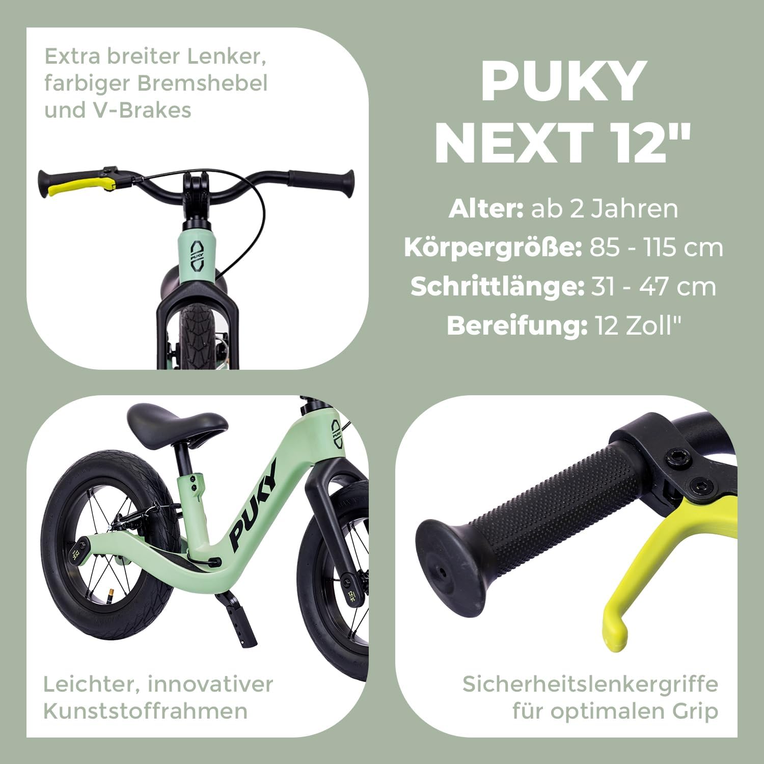 PUKY NEXT 12 Green/Black Laufrad 4146 2026