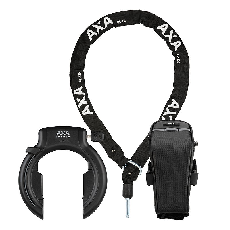 AXA Rahmenschloss Set Imenso L AZ inkl. Kette ULC (130 cm) und Tasche 75 mm schwarz