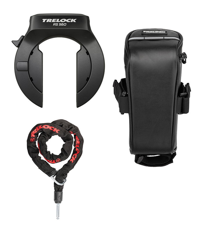 TRELOCK Rahmenschloss RS 560 P-O-C AZ inkl. Kette ZR 355 (100 cm) und Tasche 58 mm (Stan