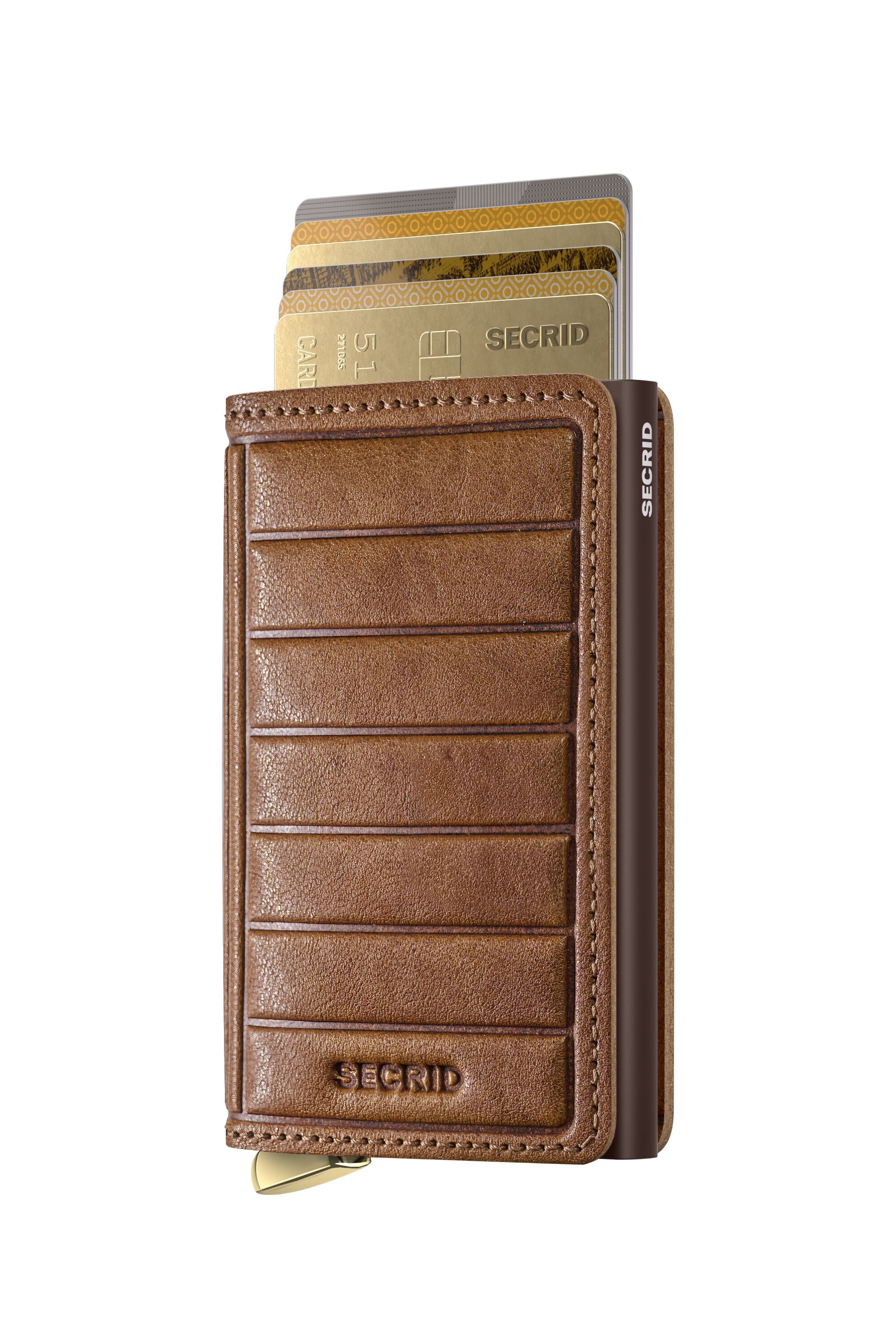 Secrid Slimwallet Emboss Lines Cognac+ – mit Karten