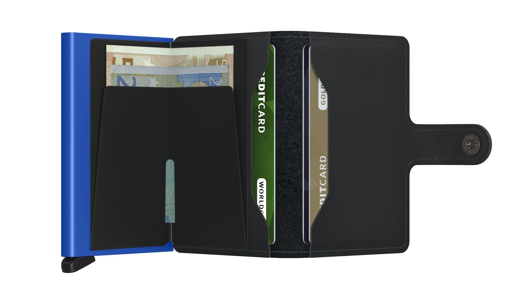 Secrid Miniwallet Matte Black & Blue – geöffnet