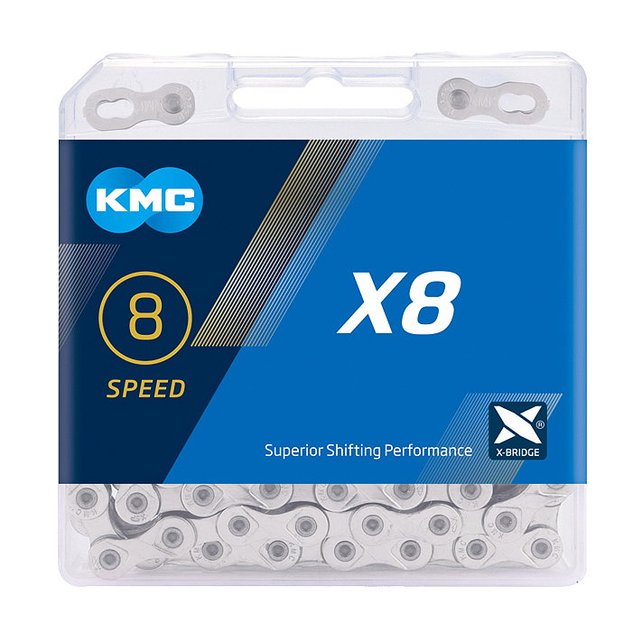 KMC Fahrrad Kette X8 6/7/8-fach silber 114 Glieder, 1/2" x 3/32"