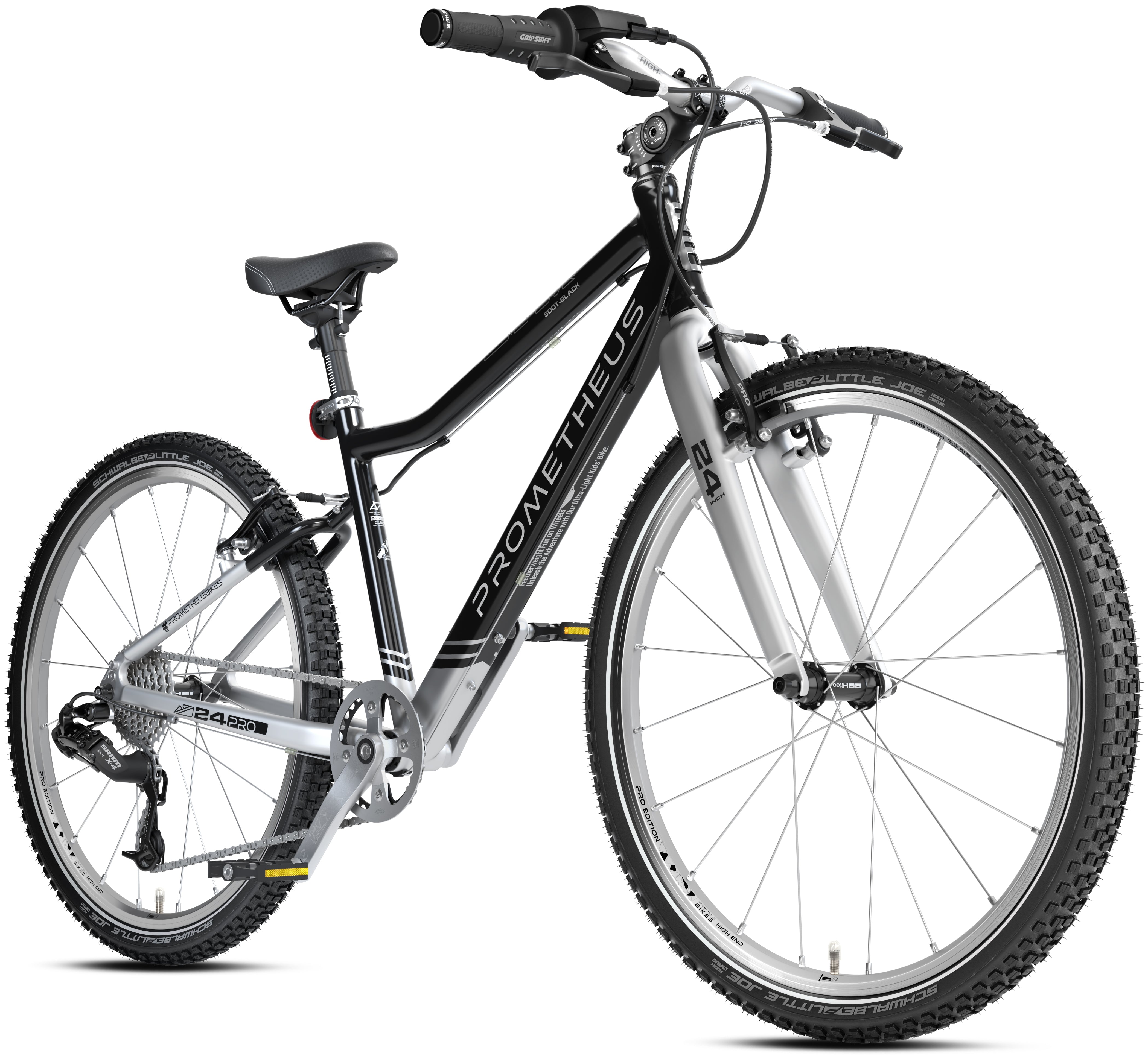 Prometheus PRO 24 Zoll Kinderfahrrad Schwarz/Silber matt (Soot-Black) – Seitenansicht