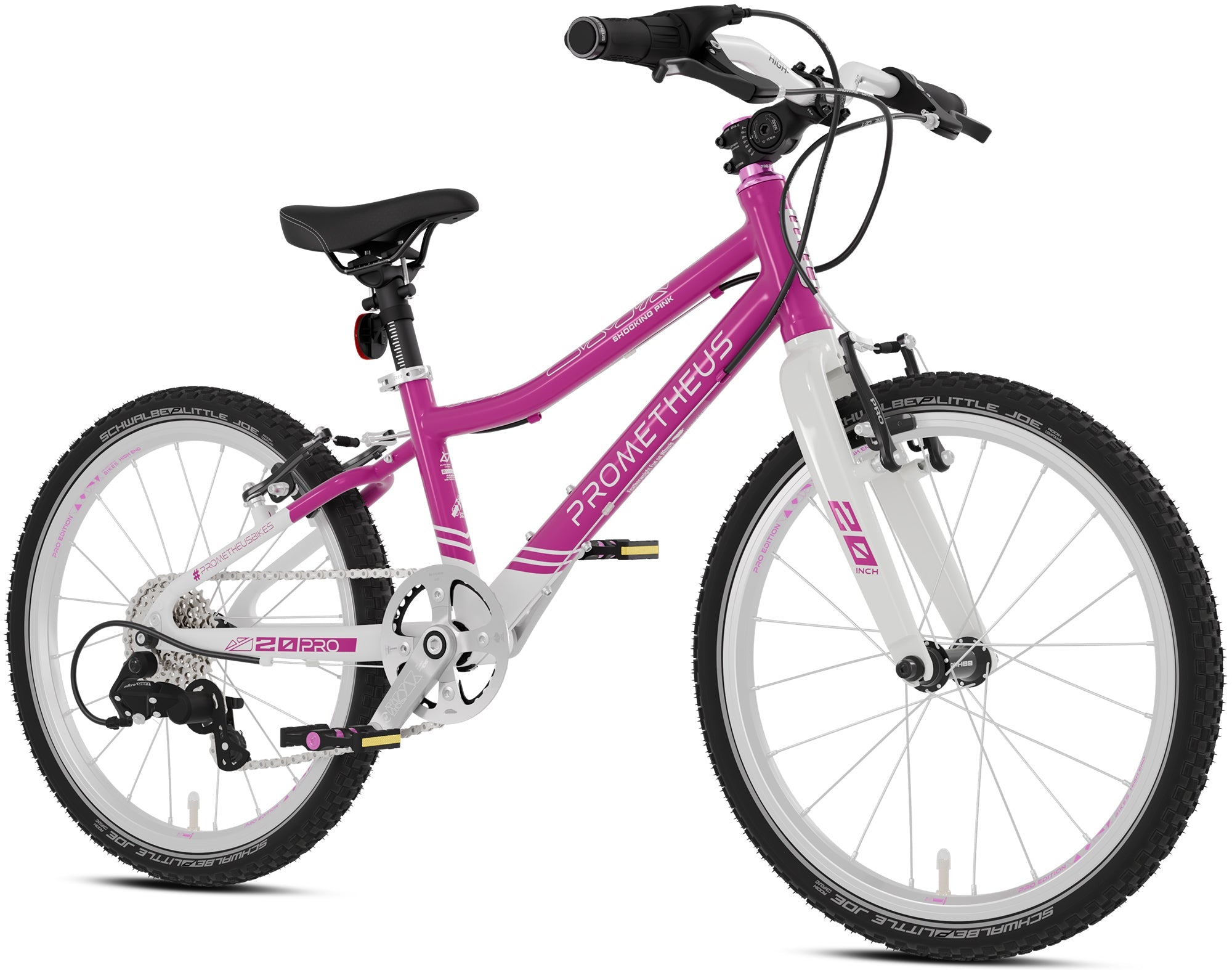 Prometheus PRO 20 Zoll Kinderfahrrad Rosa/Weiß (Shocking Pink) – Seitenansicht