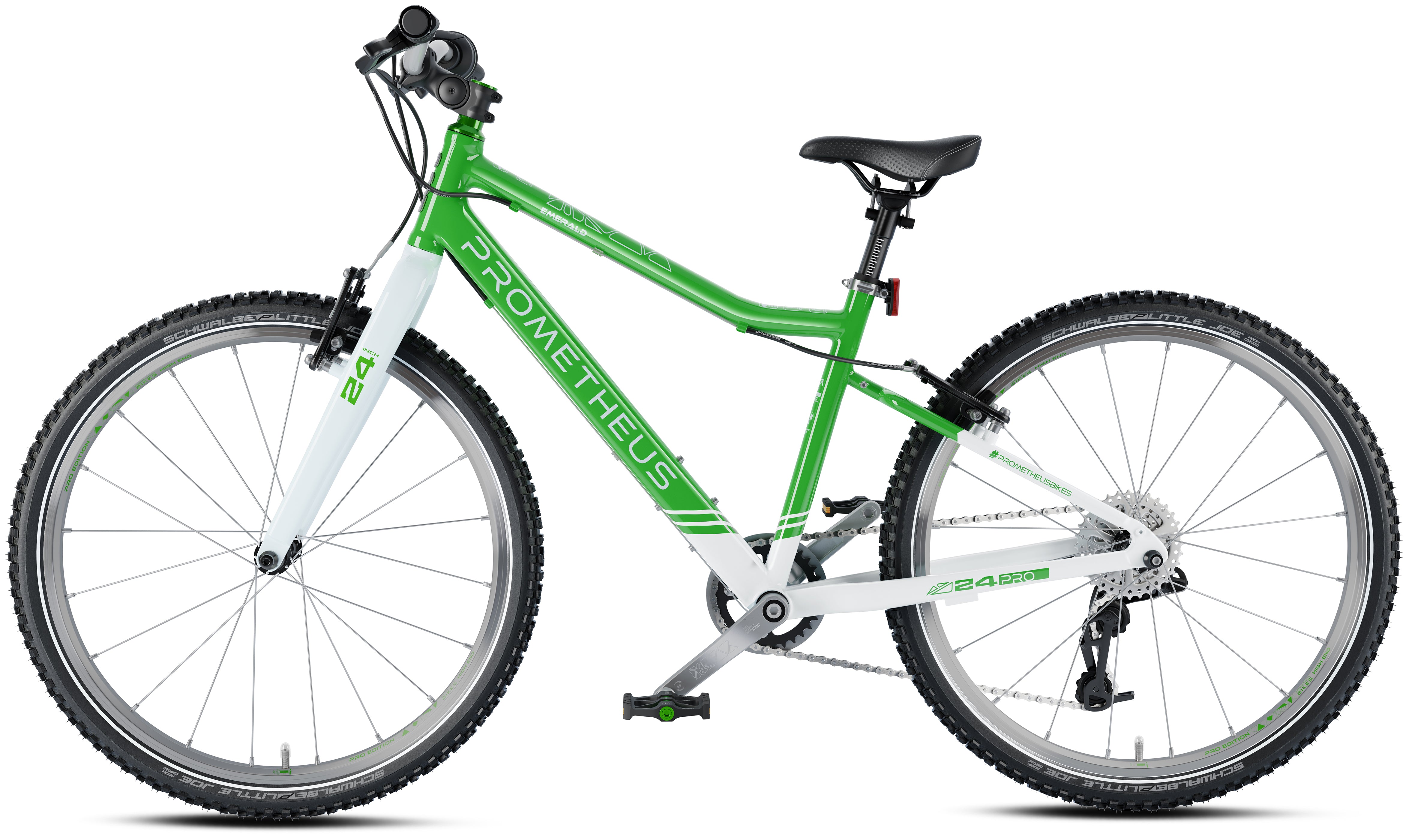 Prometheus PRO 24 Zoll Kinderfahrrad Grün/Weiß (Emerald) – Detail 2