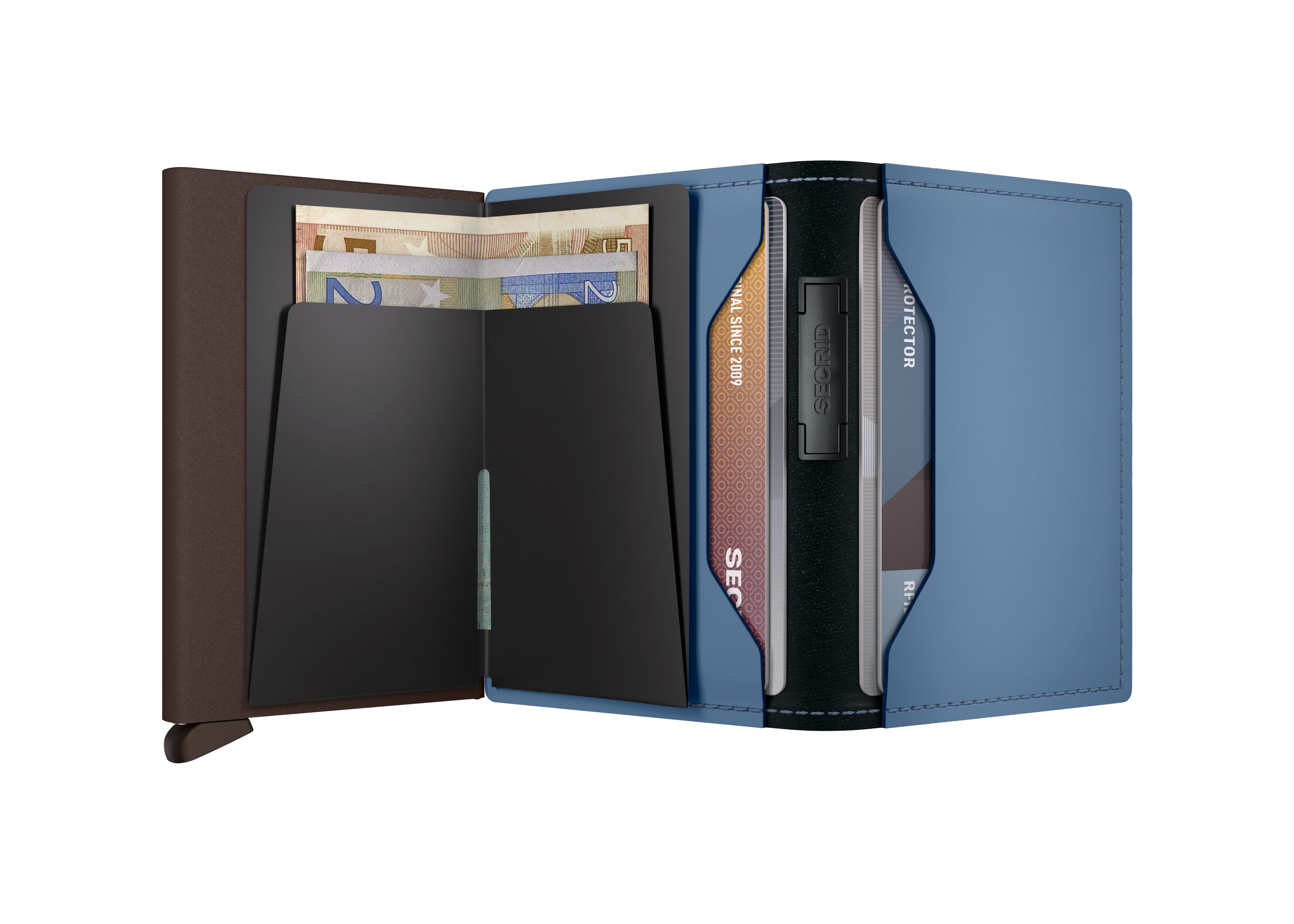 Secrid Bandwallet Matte Steel Blue-Brown – geöffnet