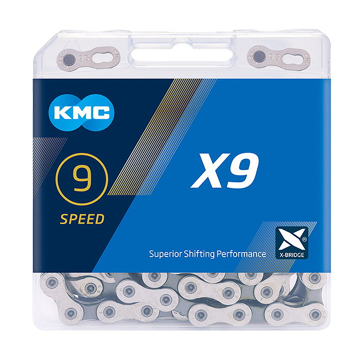 KMC Fahrrad Kette X9 9-fach silber/grau 114 Glieder, 1/2" x 11/128"
