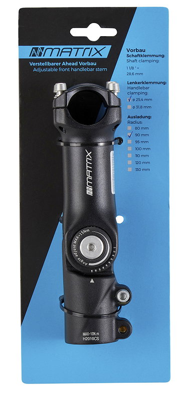 MATRIX Ahead-Vorbau UP-2 AHS 90 mm schwarz-matt 25,4 mm 1 1/8" 0- +90°