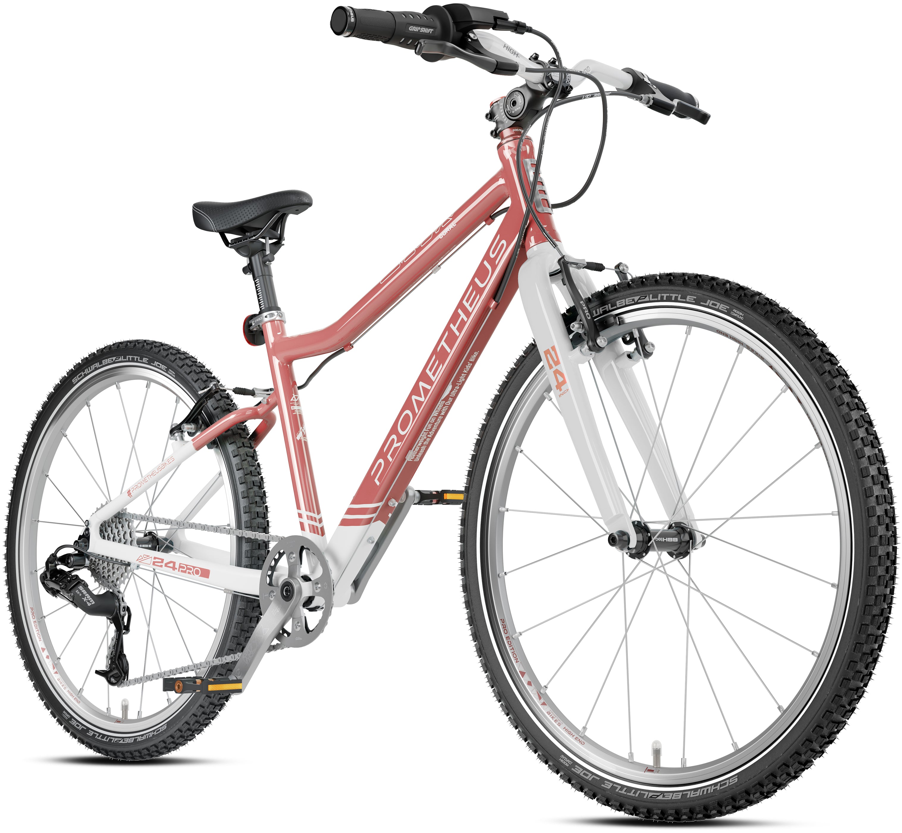 Prometheus PRO 24 Zoll Kinderfahrrad Koralle/Weiß (Coral) – Seitenansicht