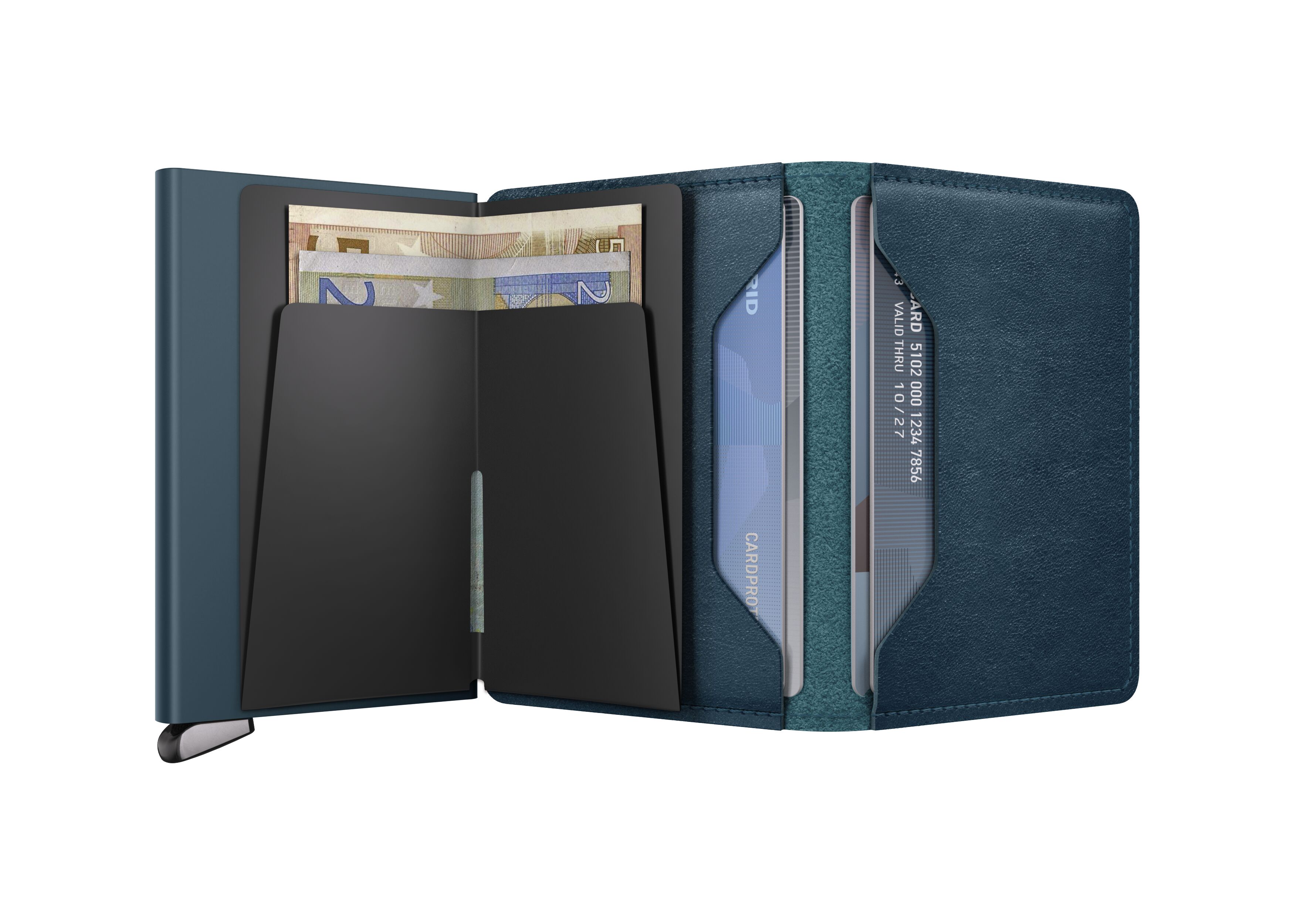 Secrid Slimwallet Basco Teal+ – geöffnet