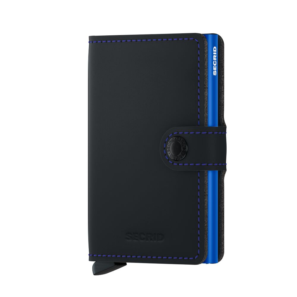 Secrid Miniwallet Matte Black & Blue – Vorderansicht