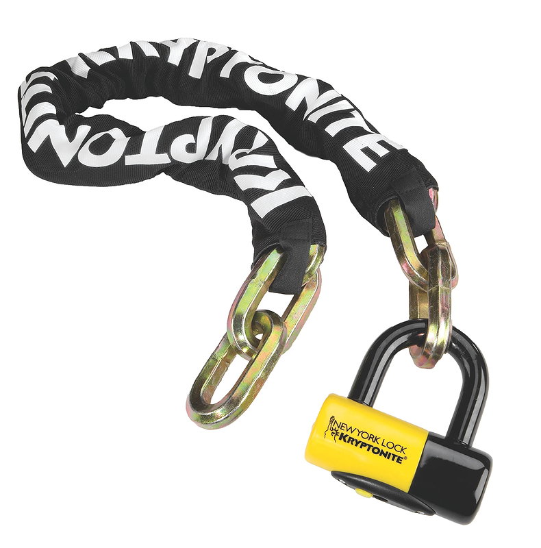KRYPTONITE Kettenschloss New York Fahgettaboudit 1410 + New York Disc Lock 14 mm schwarz/gelb 100 cm