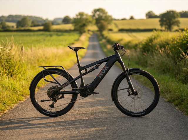 NOX Tour 5.1 Touren-E-Bike auf Landstraße (KI-Szene auf Basis des Produktfotos)