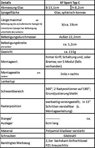 Krampe Lenkerspiegel KF Sport Typ C, klappbar Lenkeraußenklemmung, links