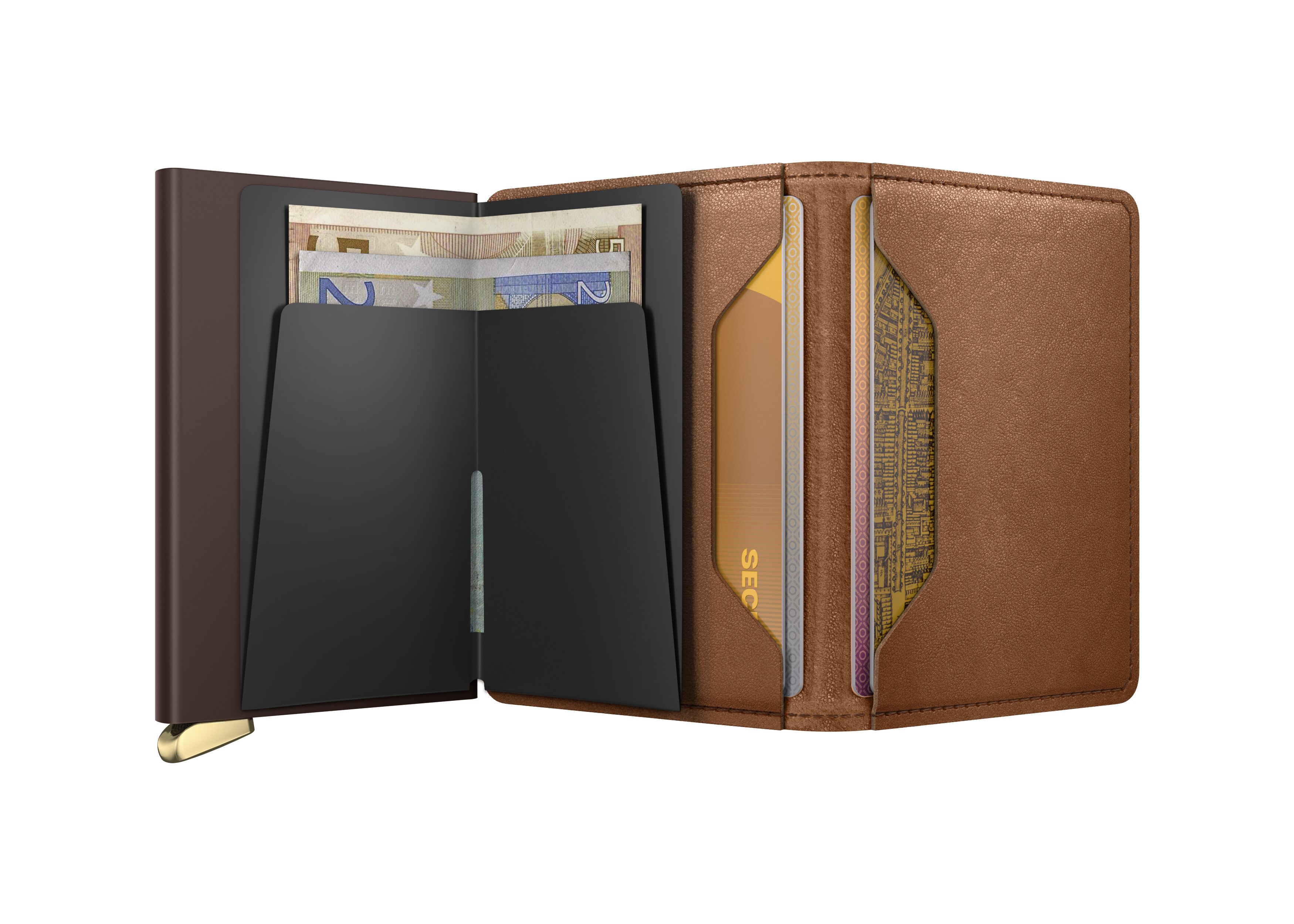 Secrid Slimwallet Emboss Lines Cognac+ – geöffnet