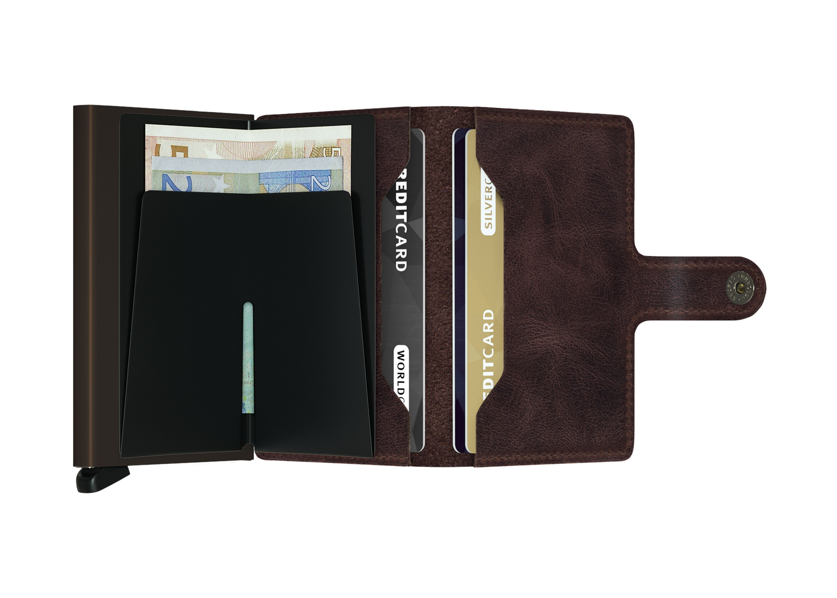 Secrid Miniwallet Vintage Chocolate – geöffnet