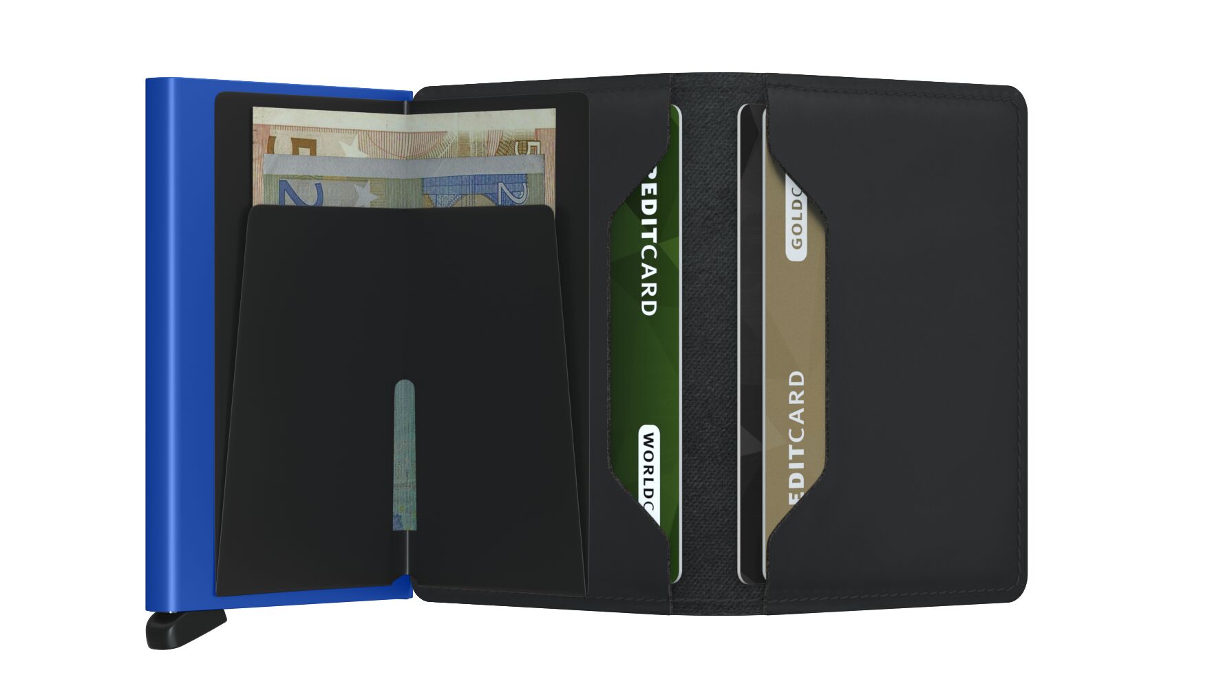 Secrid Slimwallet Matte Black & Blue – geöffnet