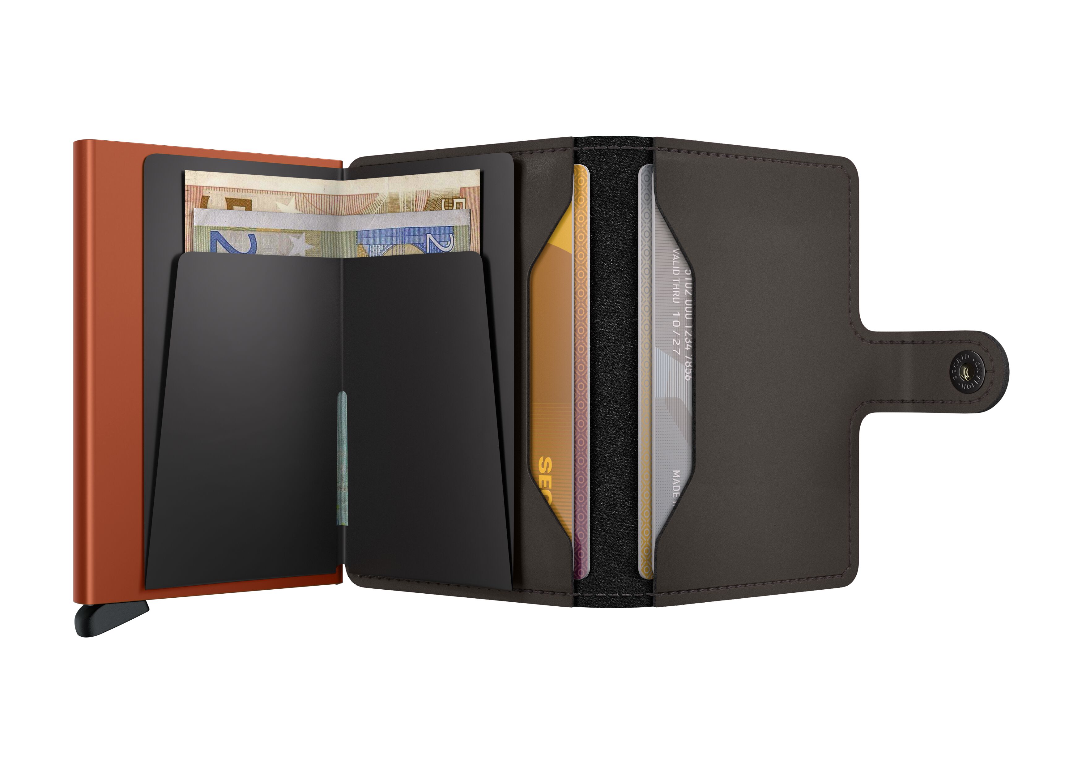 Secrid Miniwallet Matte Truffle & Orange – geöffnet