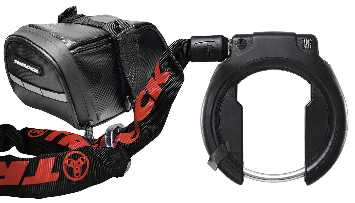 TRELOCK Rahmenschloss Set RS 453 P-O-C NAZ inkl. Kette ZR 355 (100 cm) und Bag 72 mm schwarz