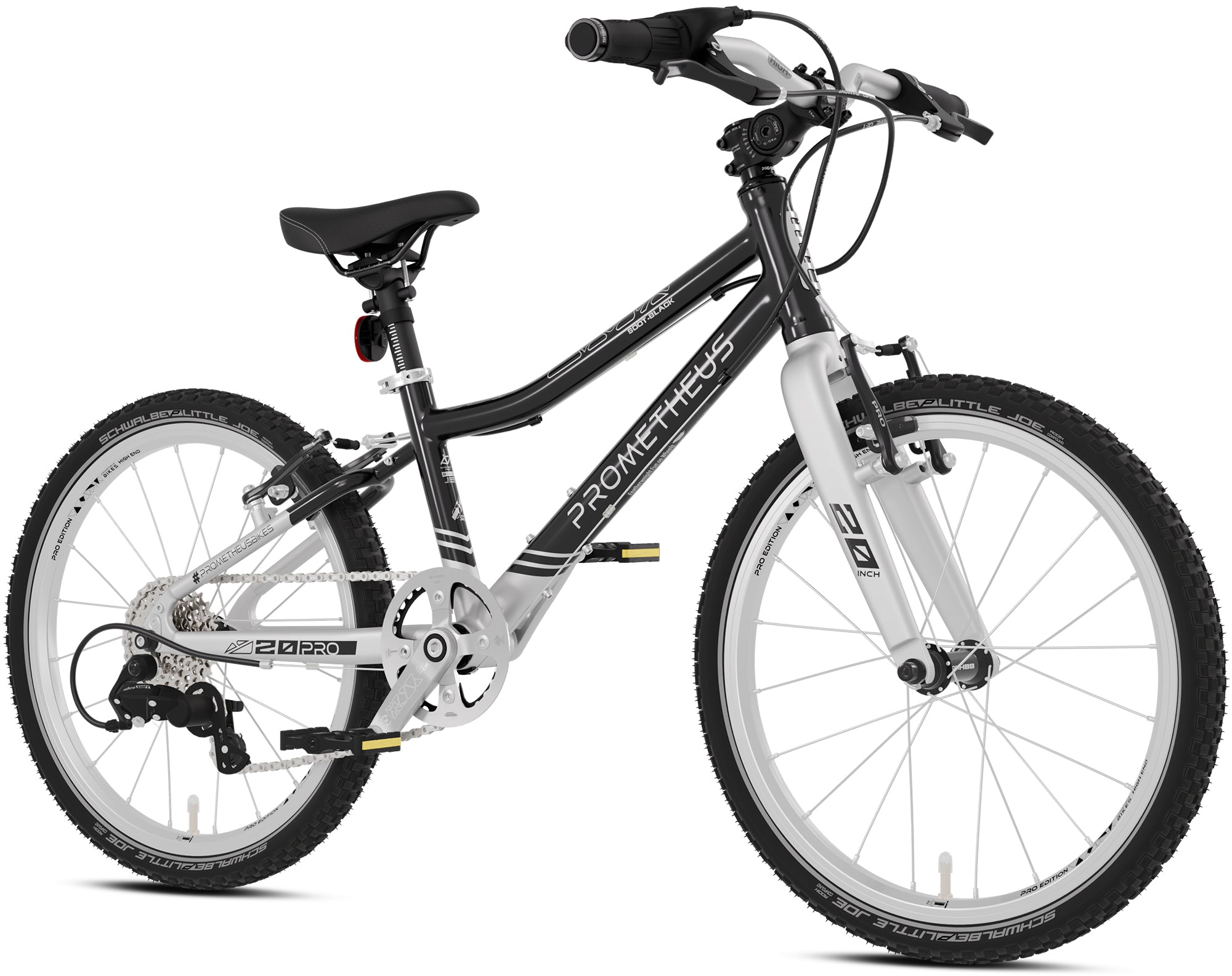 Prometheus PRO 20 Zoll Kinderfahrrad Schwarz/Silber matt (Soot-Black) – Seitenansicht