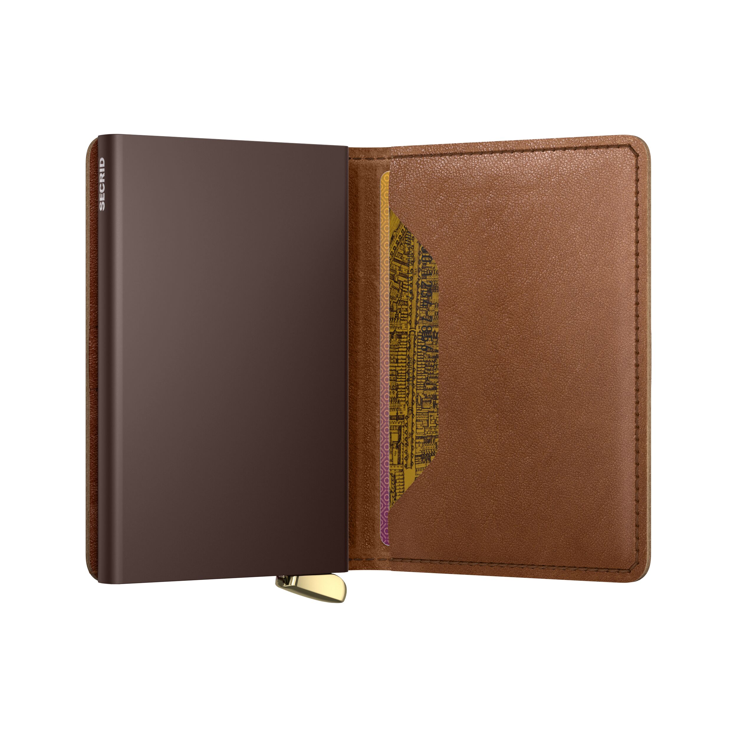 Secrid Slimwallet Emboss Lines Cognac+ – Schrägansicht